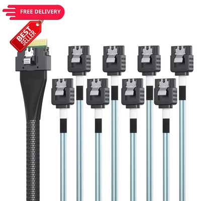 10Gtek SlimSAS 8i to 8xSATA Cable, SFF-8654 Host 8 SATA 8654 - 8xSATA, 1pc