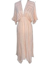 En Crème Pink Gold Bohemian Dress Cotton Rayon Flowing Skirt V-Neck Size M