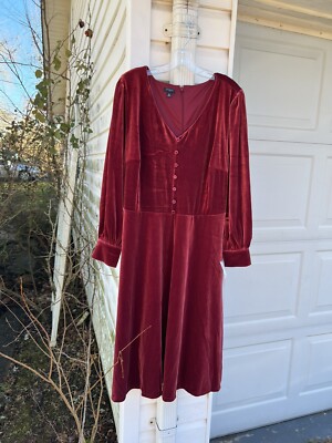 NWT Talbots Gorgeous Rose  Velvet V-Neck Buttons on Bust Midi Dress 18W