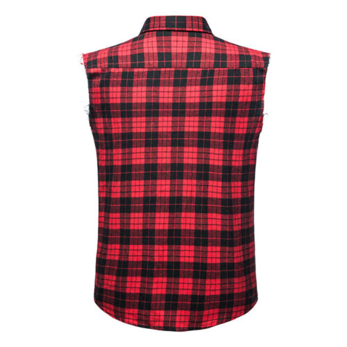 Men Summer Fashion Casual Plaid Sleeveless T Shirt Vest Button Checkered Tops^^ - Picture 5 of 27