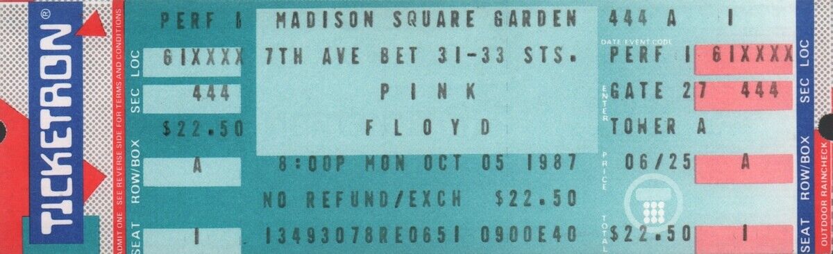 PINK FLOYD Max 87% OFF 1987 A MOMENTARY LAPSE OF Sale item TICK REASON UNUSED TOUR MSG
