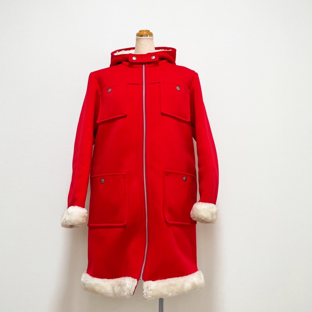 Courrèges 21 コットンニット　ヴィンテージニット　レッド　サイズ38 Vintage COURREGES 21 Red Zipper Jacket Coat Lining Fur Size