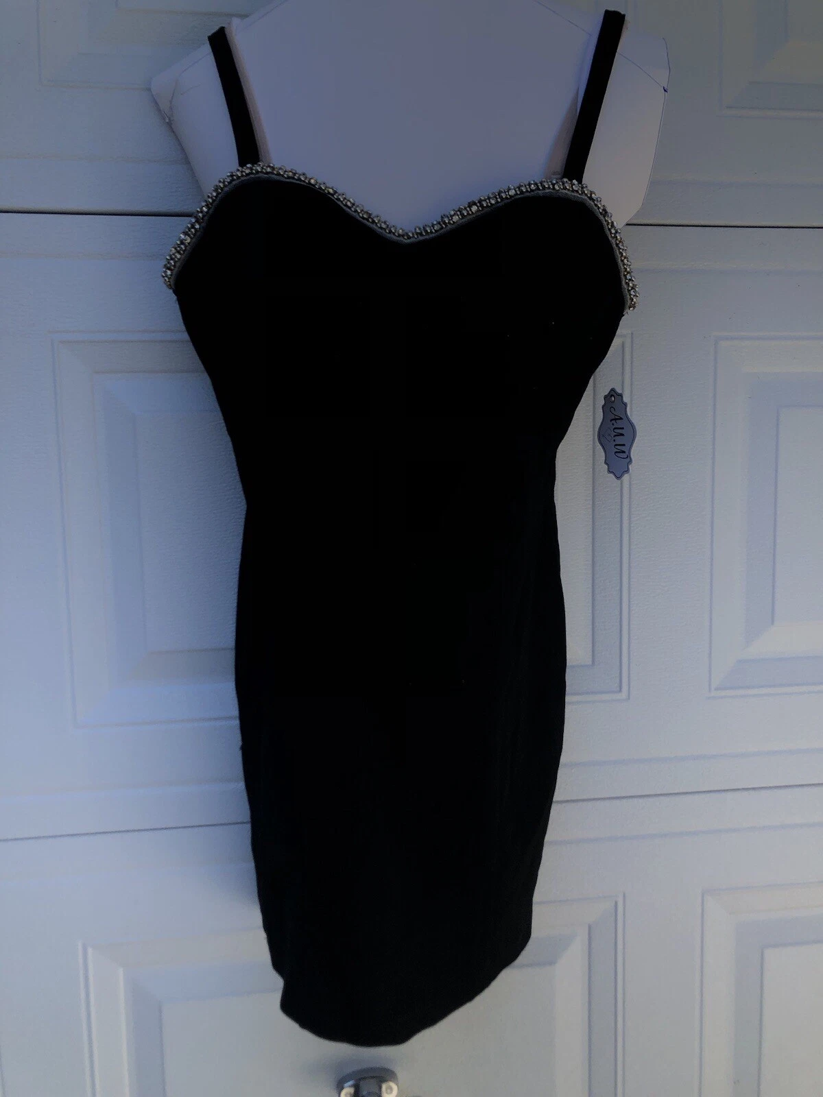 UNDERCOVER AFFARE AUW Secret Charm Mini Abito Nero con Bordo Argento Perline Strass Tg L