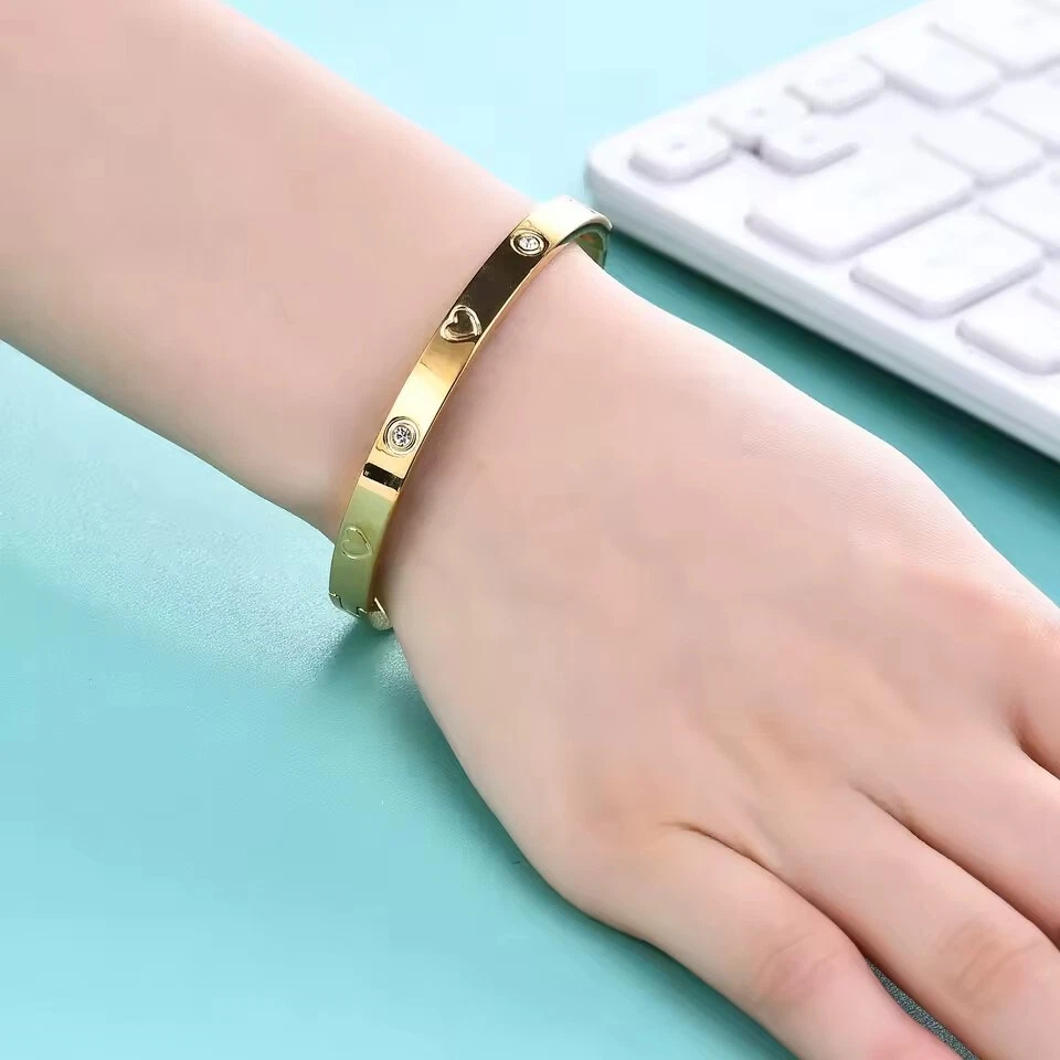 Damen Armband Armreif Modeschmuck Edelstahl Silber Rosé Gold Zirkonia Schmuck - Bild 4 von 4