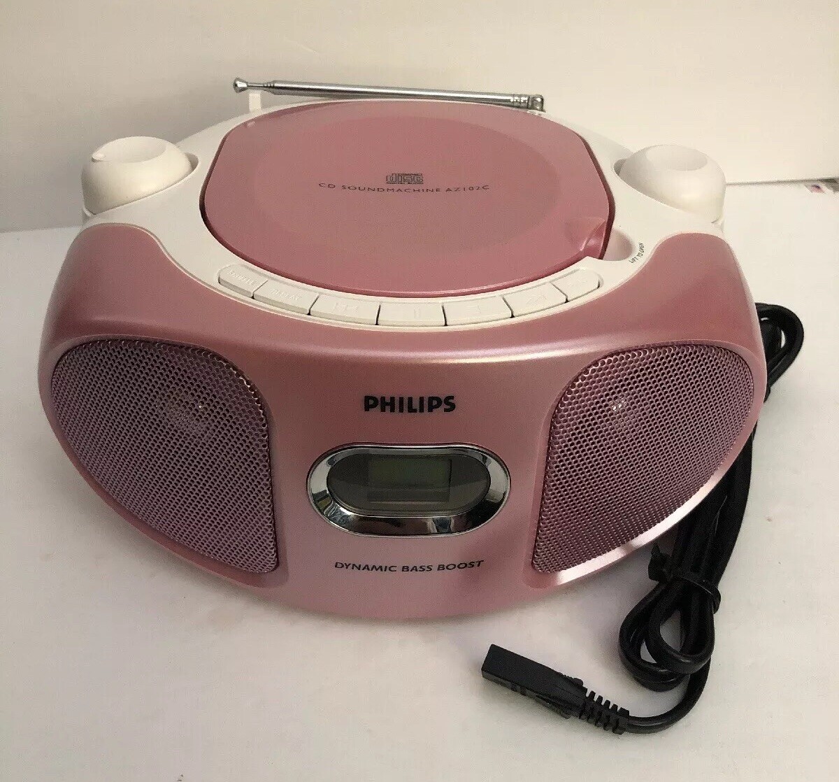 PHILIPS AZ102C/37 AM/FM RADIO BOOMBOX In Pink/White W Fixer
