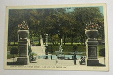 Vintage Postcard~ Sunken Garden & Fountain Glen Oak Park ~ Peoria Illinois IL