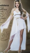 GREEK GODDESS 3 Pc XL Costume Chiffon Trim Asymetric Gown Headpiece Arm Bands