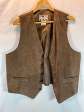 Vintage Property Men's Western Brown Leather Nylon Button Vest Size L Pockets