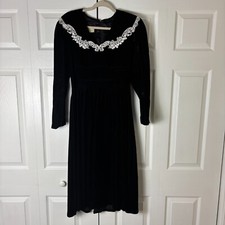 Vintage Gunne Sax Jessica McClintock Dress Black Velvet Gothic Victorian Holiday
