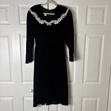 Vintage Gunne Sax Jessica McClintock Dress Black Velvet Gothic Victorian Holiday