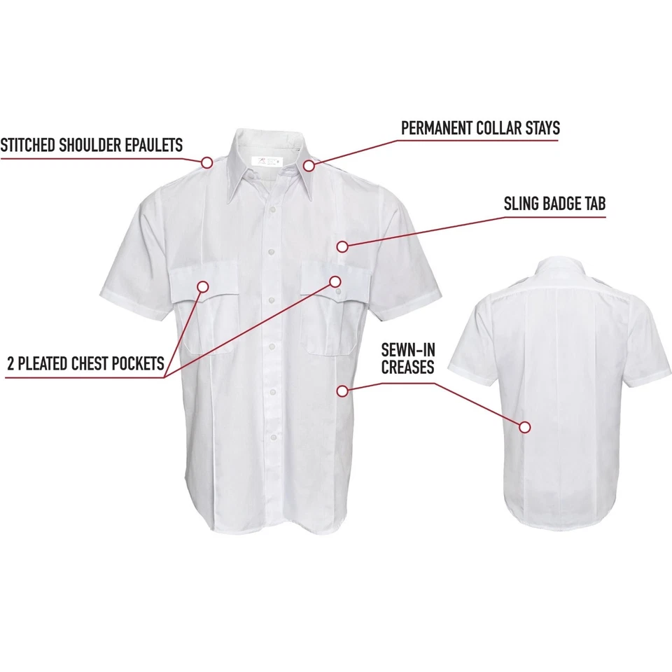 Uniforme Camisa Manga Corta Hombre Oficial 2 Bolsillos Charreteras Policía Seguridad Foto 4 de 4