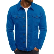 Men’s Premium Faded Denim Cotton Jean Button Up Slim Fit Jacket