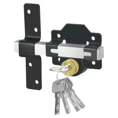 Gate Lock Garden Security Double Long Throw Bolt Rim Lock 5 Keys 50mm Both Sides