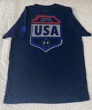 Under Armour UA Freedom USA T Shirt Tee Men's Medium Blue SS USA Emblem Crewneck