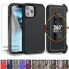 For iPhone 11 12 13 14 Pro Max Shockproof Defender Case with Belt Clip +Screen