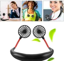 Portable USB Rechargeable Neckband Sport Fan Lazy Neck Hanging Dual Cooling Fan