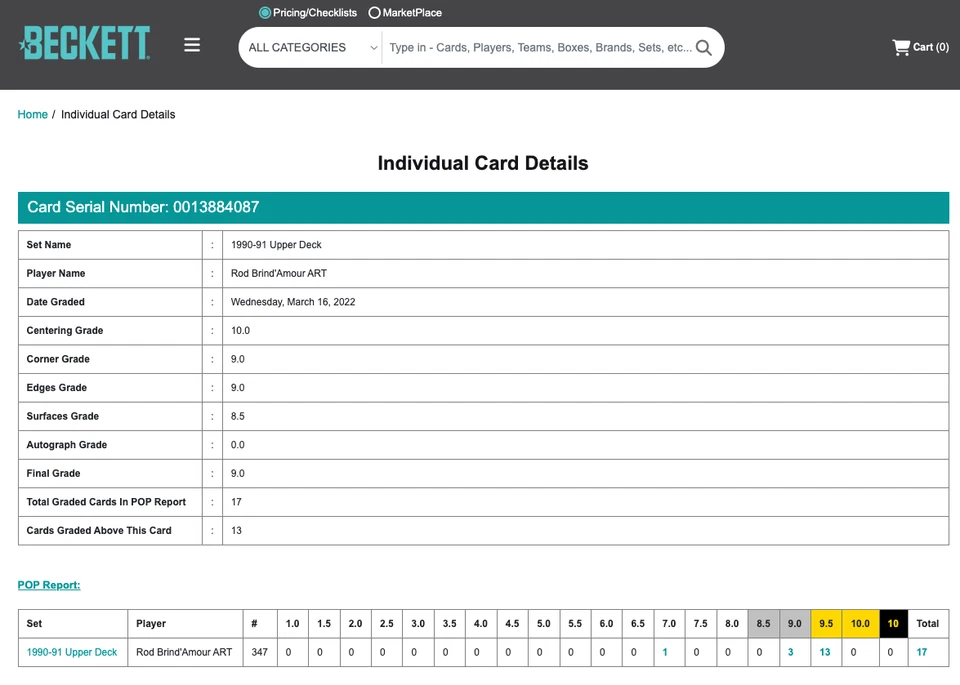 Rod Brind'Amour BGS 9: 1990-91 Upper Deck All Rookie Team Card #347 - Image 3 of 3