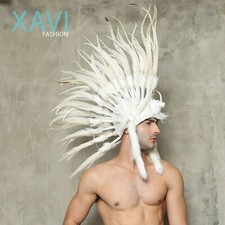 Headpiece White Mohawk, Rooster Feathers Mohawk, Headpiece Festival, Mohawk Real