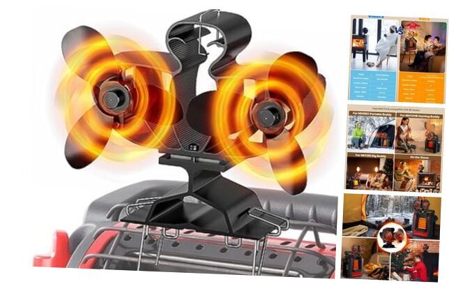 Wood Stove Fan Heat Powered,Dual Motor Heater Fan with 4 Blades with Bracket