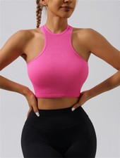 Womens Sleeveless Racerback High Neck Casual Basic Ribbed Fitted Tank Top Camis