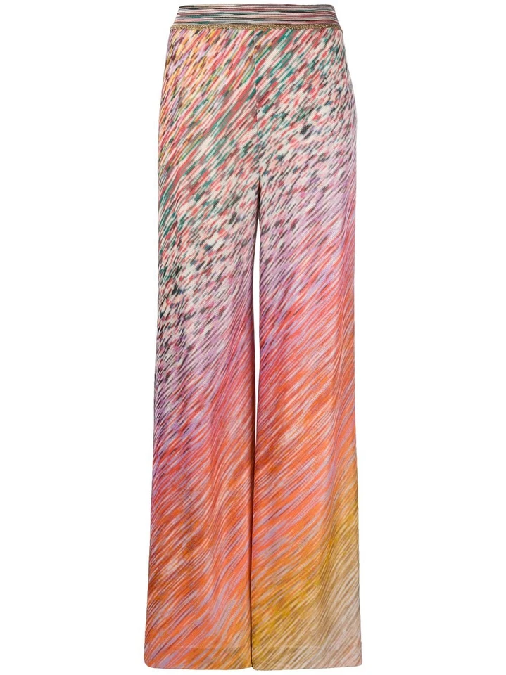 Calça MISSONI de crochê com acabamento metálico malha multicolorida perna larga IT42 EUA 6 nova com etiquetas