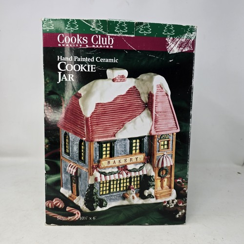 Vintage Cooks Club Hand Painted "Christmas Holiday Village Ceramic Cookie Jar" - Picture 13 of 16