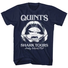 Jaws Tall T-Shirt Quints Shark Tour Jaw Bone Boat Navy Tee