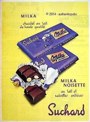 REKLAME SCHOKOLADE SUCHARD MILKA AU LAIT NOISETTE VON 1960 FRANZÖSISCH AD PUB VINTAGE