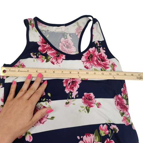 Floral Slit Leg Maxi Dress Womens Small Blue White Striped Pink Racerback - Picture 9 of 11