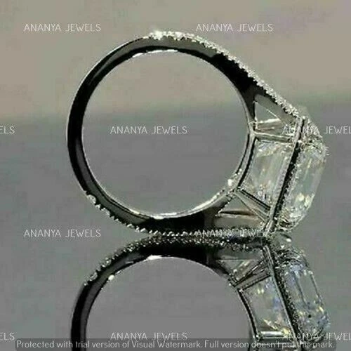5 CT Emerald Cut Moissanite Halo Split Shank Engagement Ring 925 Sterling Silver - Image 3 of 4