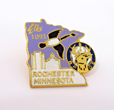 Elks Lodge 1091 Pin Rochester Minnesota BPOE Goose Skyline Gold Tone Vintage