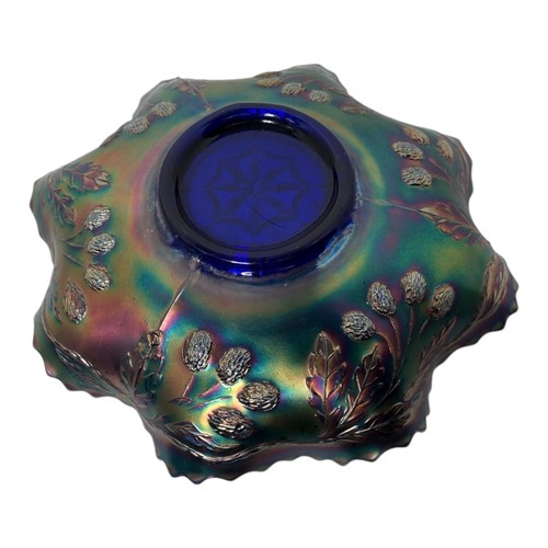 Antique Fenton Art Carnival Glass Bowl "Peacock and Grape" Ruffled Collared Base - Picture 10 of 20