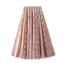 Women's A-Line Floral Pleated Fairy Tulle Beach Long Skirts
