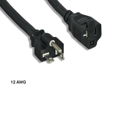 KNTK 1 ft 12 AWG Power Extension Cable NEMA 5-20P to 5-20R 20A/125V SJT Black