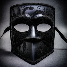 Bauta Full Face Luxury Venetian Party Mask Masquerade - Black