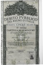 1935 REGNO DI ITALIA * RENDITA 5 % ANIMI CONSCIENTIA ET FIDUCIA FATI LIRE 100
