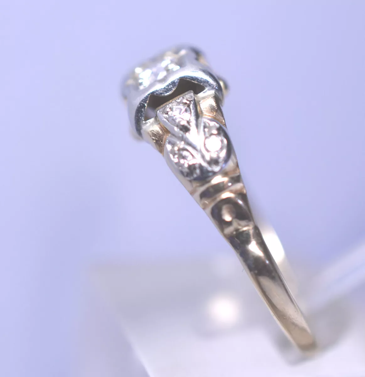 ANTIQUE 14K YELLOW GOLD DIAMOND RING ILLUSION SETTING WITH ART
