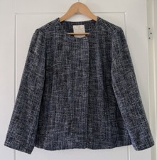 White Stuff Garland Jacket- Cropped - Navy Blue Tweed Women's Uk 12 Cotton Blend