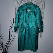  Worthington Essentials Coat Women’s 10P Trench Removable Hood Long Teal NWT VTG