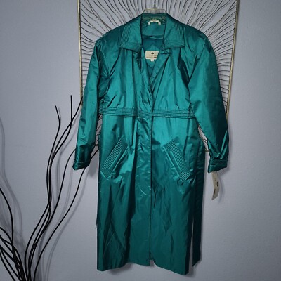 Worthington Essentials Coat Women’s 10P Trench Removable Hood Long Teal NWT  VTG