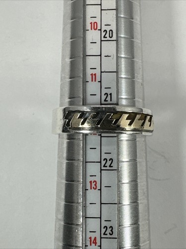 S. Skeets Navajo Vintage Rustic Sterling 14K Gold Overlay Step Band Ring sz 12 - Picture 7 of 9