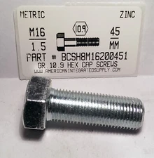 M16-1.50X45MM HEX HEAD CAP SCREWS GRADE 10.9 STEEL ZINC PLATED (2)