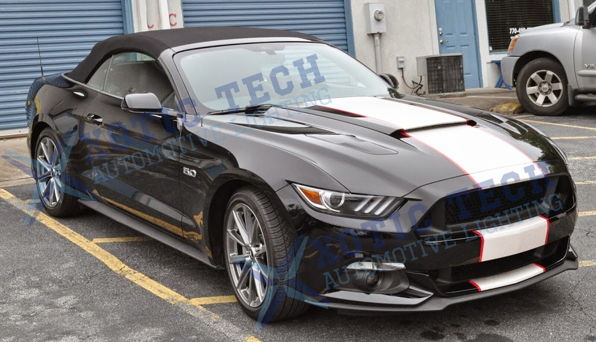 Xotic Tech Racing Decal Stripes – White/Red, Trunk Roof Graphics, For Mustang 2015-2023, Glossy Vinyl