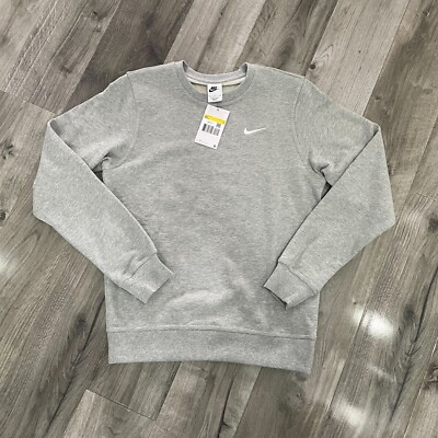 Nike Swoosh grauer Herrenpullover Sweatshirt Crew (klein) neu mit Etikett