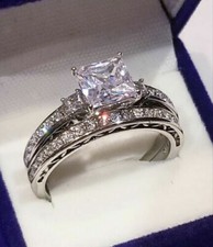 Princess Cut 3.30Ct Diamond 14K White Gold Wedding Ring Set Simulated Size 6.5