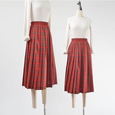 Vintage 90s Red Tartan Plaid Pleated Midi Skirt Preppy Academia size M
