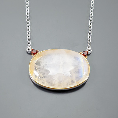 NEW Jewellery 38ct+ Natural Moonstone Necklace 925 Sterling Silver  18