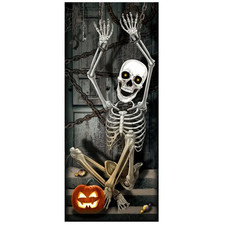 Halloween door cover spooky Skeleton w/ pumpkin 30" x 72" party supplies decor