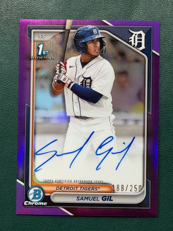 2024 Bowman Chrome - Prospect Autographs Samuel Gil Purple Refractor #188/250