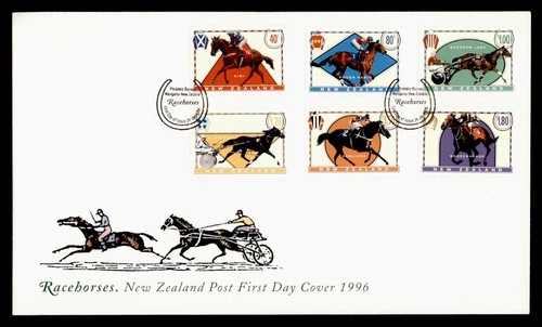 DR WHO 1996 NEW ZEALAND FDC RACE HORSE COMBO $1.80 R38968